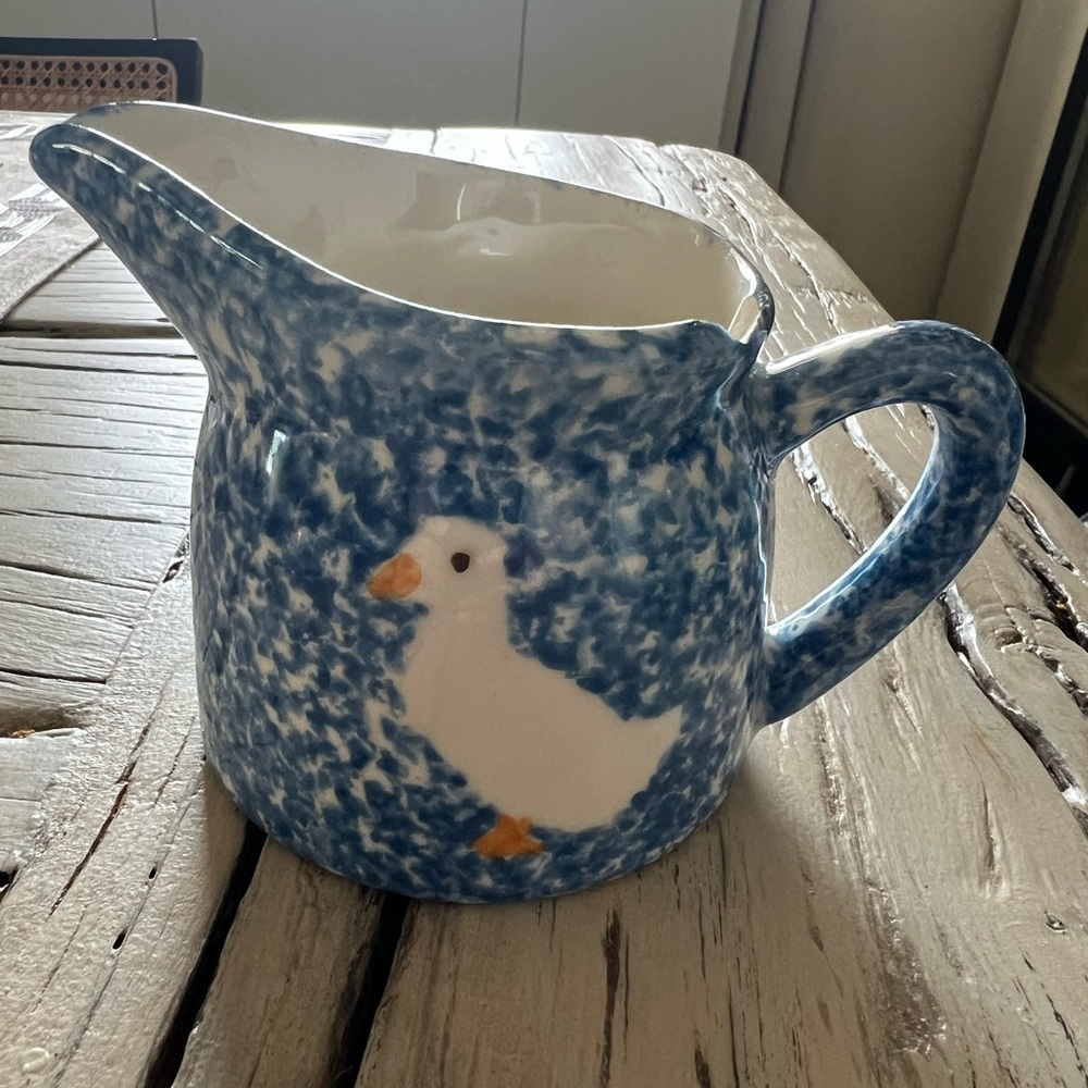 N.S. Gustin Co. Duck Blue Stipple Spongeware Cream Pitcher
